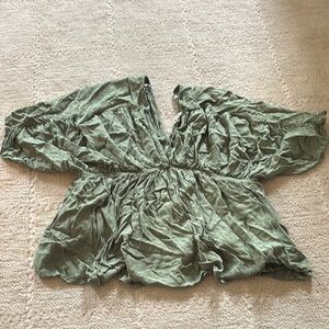 ADORA Green Puff Sleeve Ruffled Blouse